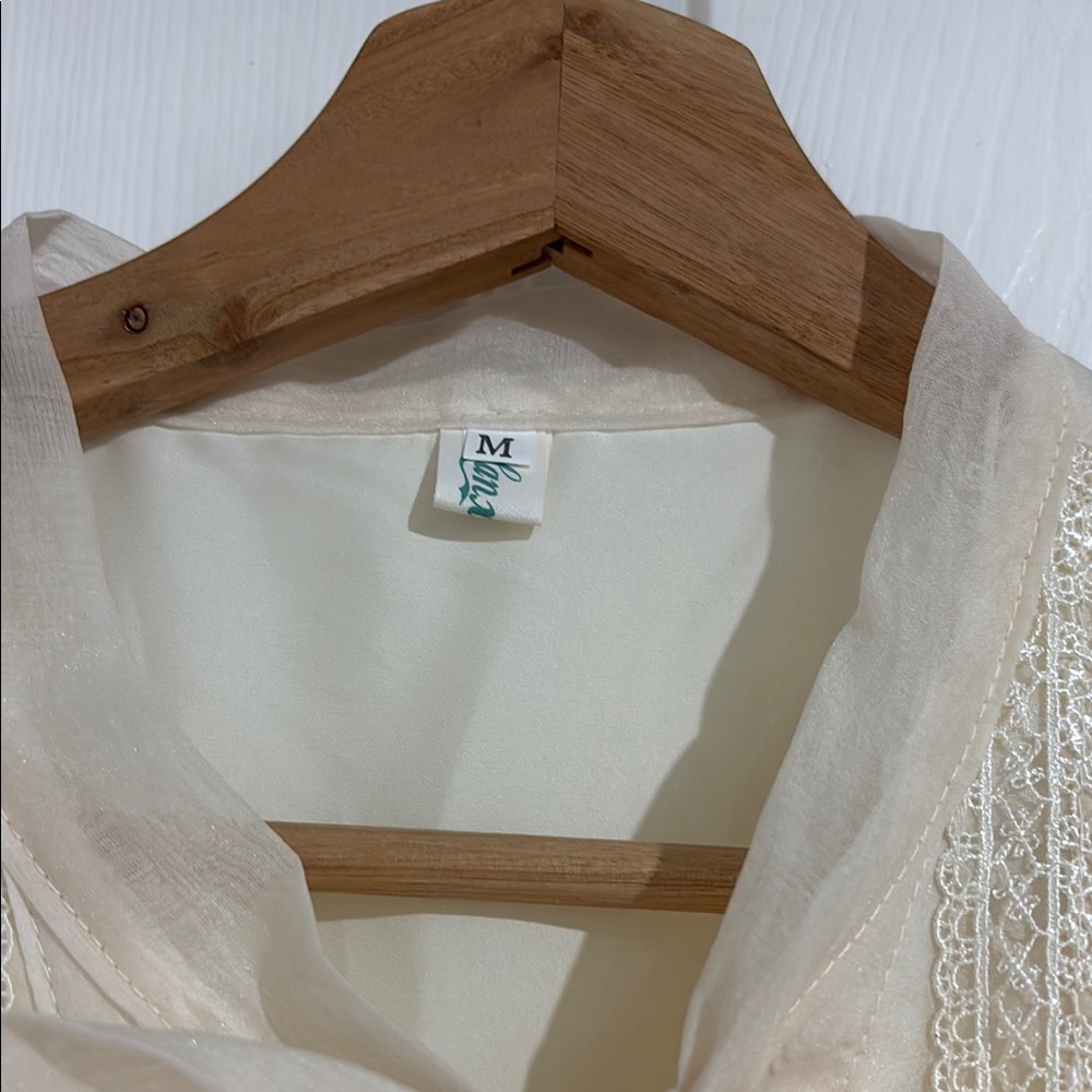 Cream Blouse with Ruffle Details - Size US Small/Asian M - Picture 2 of 6